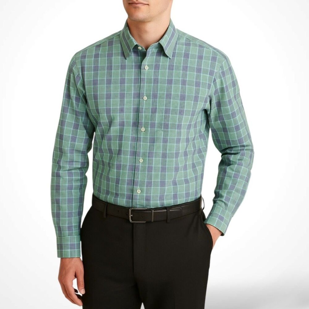 Banana Republic Non-Iron Tailored Slim Button Down Shirt in Sarasota Plaid - M